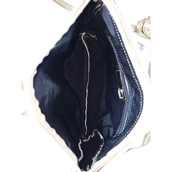 METALIC Gold Silver Platinum Crossbody Soft Leather Pocketbook with Rosette Bow - Picture 5 of 8